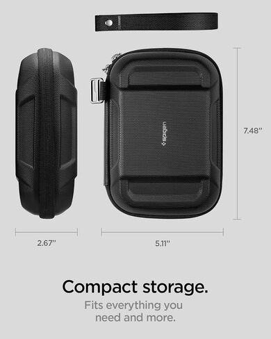 Spigen Life Rugged Armor Pro Hard Shell حقيبة تنظيم الكابلات المحمولة حقيبة حمل محمولة للملحقات الإلكترونية ومحولات الطاقة وحقيبة السفر لتخزين الحبال والشواحن وUSB وبطاقة SD - أسود in Saudi Arabia