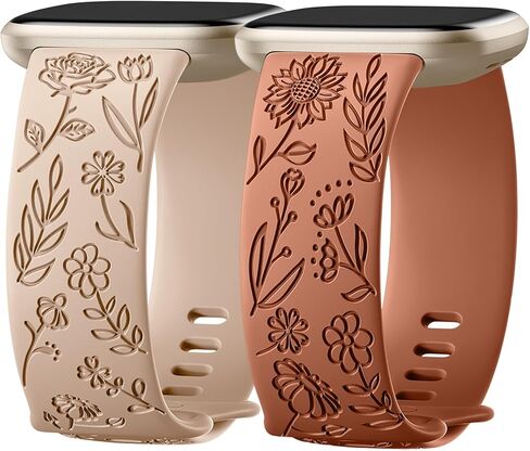 SNBLK 2 حزمة من الأربطة المنقوشة متوافقة فقط مع Fitbit Versa 3/Fitbit Sense/Fitbit Versa 4/Fitbit Sense 2 Bands أربعة نماذج، حزام بديل أنيق ناعم من مادة TPU للنساء in Kuwait