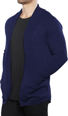 سترة صوفية متماسكة بأكمام طويلة وياقة شال للرجال مفتوحة من الأمام مع جيوب in Kuwait