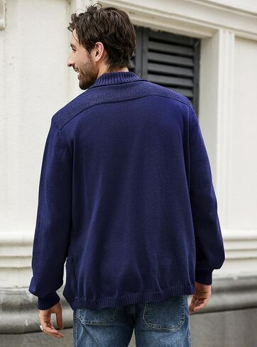 سترة صوفية متماسكة بأكمام طويلة وياقة شال للرجال مفتوحة من الأمام مع جيوب in Kuwait