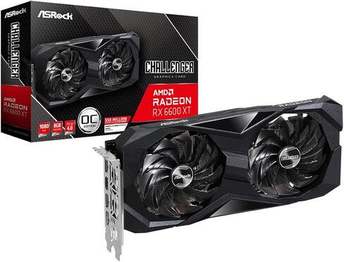 بطاقة رسومات ASRock AMD Radeon RX 6600 XT Challenger D 8GB OC، 3 x DisplayPort، 1 x HDMI، 8GB 128bit GDDR6، مروحة محورية مخططة، أنبوب حراري فائق الملاءمة، لوحة خلفية معدنية أنيقة، (RX6600XT CLD 8GO) in Kuwait