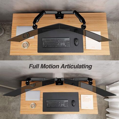 AVLT Dual 17"-35" Monitor Arm Desk Mount fits Two Flat/Curved Monitor Full Motion Height Swivel Tilt Rotation Adjustable Monitor Arm - VESA/C-Clamp/Grommet/Cable Management in Saudi Arabia