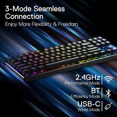 Redragon K660RGB-PRO (K556 TKL) Wireless Gaming Keyboard, 80% 87 Keys BT/2.4Ghz Tri-Mode Aluminum Mechanical Keyboard w/Mac Function Keys, Hot-Swap Sockets & Noise Absorbing Form, Red Switch in Kuwait