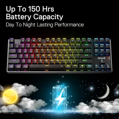 Redragon K660RGB-PRO (K556 TKL) Wireless Gaming Keyboard, 80% 87 Keys BT/2.4Ghz Tri-Mode Aluminum Mechanical Keyboard w/Mac Function Keys, Hot-Swap Sockets & Noise Absorbing Form, Red Switch in Kuwait