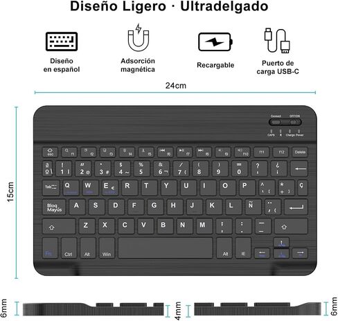SENGBIRCH - Teclado Bluetooth en Español (Incluye Ñ) لـ iOS، iPad Pro 11، iPad 7a، 8a، 9a، 10a Genaración، iPad Air، Mac، Tabletas Android Samsung Galaxy، Lenovo (Negro) in Saudi Arabia
