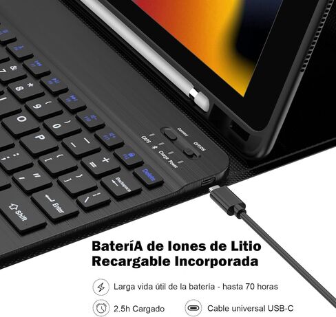 SENGBIRCH - Teclado Bluetooth en Español (Incluye Ñ) لـ iOS، iPad Pro 11، iPad 7a، 8a، 9a، 10a Genaración، iPad Air، Mac، Tabletas Android Samsung Galaxy، Lenovo (Negro) in Saudi Arabia