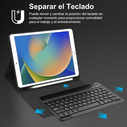 SENGBIRCH - Teclado Bluetooth en Español (Incluye Ñ) لـ iOS، iPad Pro 11، iPad 7a، 8a، 9a، 10a Genaración، iPad Air، Mac، Tabletas Android Samsung Galaxy، Lenovo (Negro) in Saudi Arabia