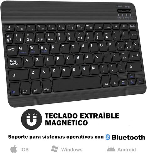 SENGBIRCH - Teclado Bluetooth en Español (Incluye Ñ) لـ iOS، iPad Pro 11، iPad 7a، 8a، 9a، 10a Genaración، iPad Air، Mac، Tabletas Android Samsung Galaxy، Lenovo (Negro) in Saudi Arabia