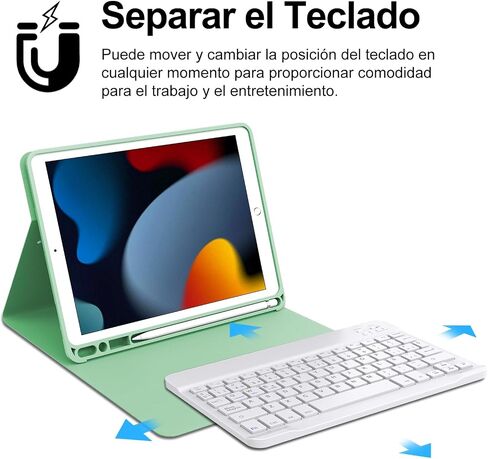 SENGBIRCH - Teclado Bluetooth en Español (Incluye Ñ) لـ iOS، iPad Pro 11، iPad 7a، 8a، 9a، 10a Genaración، iPad Air، Mac، Tabletas Android Samsung Galaxy، Lenovo (Negro) in Saudi Arabia