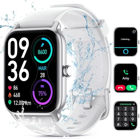 ساعات ذكية للرجال/النساء، ساعة أليكسا لتتبع اللياقة البدنية مدمجة مقاس 1.8 بوصة مع مكالمات بلوتوث، مقاومة للماء IP68، معدل ضربات القلب/النوم/SpO2/مراقب الضغط، 110 أوضاع رياضية متوافقة مع هواتف Android وiOS in Kuwait