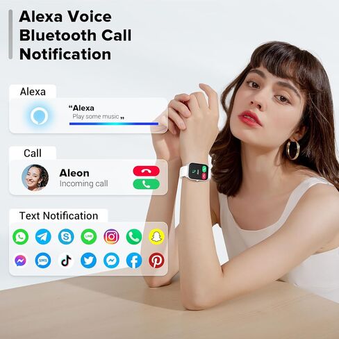 ساعات ذكية للرجال/النساء، ساعة أليكسا لتتبع اللياقة البدنية مدمجة مقاس 1.8 بوصة مع مكالمات بلوتوث، مقاومة للماء IP68، معدل ضربات القلب/النوم/SpO2/مراقب الضغط، 110 أوضاع رياضية متوافقة مع هواتف Android وiOS in Kuwait