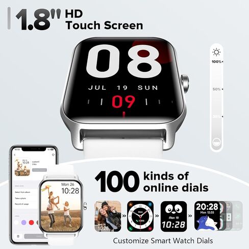 ساعات ذكية للرجال/النساء، ساعة أليكسا لتتبع اللياقة البدنية مدمجة مقاس 1.8 بوصة مع مكالمات بلوتوث، مقاومة للماء IP68، معدل ضربات القلب/النوم/SpO2/مراقب الضغط، 110 أوضاع رياضية متوافقة مع هواتف Android وiOS in Kuwait
