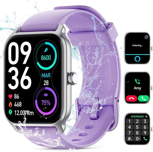 Smart Watches for Men/Women, 1.8'' Alexa Built-in Fitness Tracker Watch with Bluetooth Calls, IP68 Waterproof, Heart Rate/Sleep/SpO2/Stress Monitor, 110 Sport Modes Compatible Android & iOS Phones in Saudi Arabia