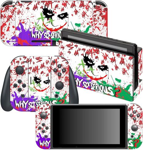 أغلفة تبديل وحدة التحكم في الألعاب من HK Studio - ملصقات تبديل وحدة التحكم في ألعاب المهرج الفنية بدون فقاعات، مقاومة للماء - غطاء تغليف لوحدة التحكم في الألعاب - بما في ذلك الجلد لأدوات Joy-Cons، وقاعدة الإرساء، والمقبض ووحدة التحكم in Kuwait