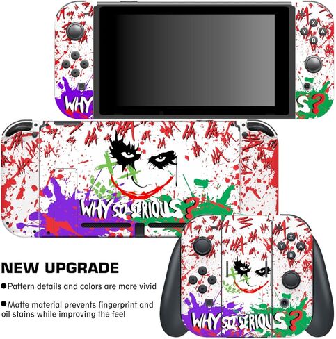 أغلفة تبديل وحدة التحكم في الألعاب من HK Studio - ملصقات تبديل وحدة التحكم في ألعاب المهرج الفنية بدون فقاعات، مقاومة للماء - غطاء تغليف لوحدة التحكم في الألعاب - بما في ذلك الجلد لأدوات Joy-Cons، وقاعدة الإرساء، والمقبض ووحدة التحكم in Kuwait