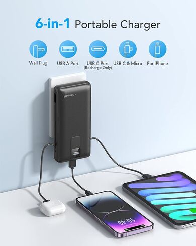 Charmast Portable Charger with Built-in Cables and Wall Plug, 20000mAh 20W USB C Power Bank Fast Charging Battery Pack Compatible with iPhone iPhone 16/15/14/13 Series, Samsung Google iPad etc in Saudi Arabia