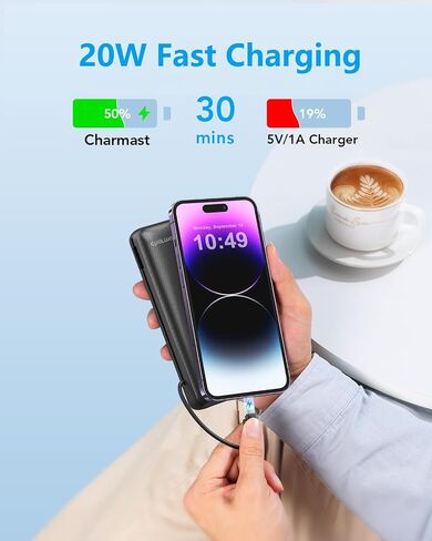 Charmast Portable Charger with Built-in Cables and Wall Plug, 20000mAh 20W USB C Power Bank Fast Charging Battery Pack Compatible with iPhone iPhone 16/15/14/13 Series, Samsung Google iPad etc in Saudi Arabia