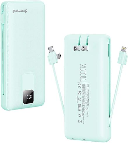 Charmast Portable Charger with Built-in Cables and Wall Plug, 20000mAh 20W USB C Power Bank Fast Charging Battery Pack Compatible with iPhone iPhone 16/15/14/13 Series, Samsung Google iPad etc in Saudi Arabia