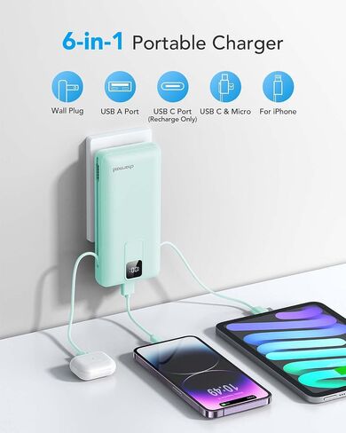 Charmast Portable Charger with Built-in Cables and Wall Plug, 20000mAh 20W USB C Power Bank Fast Charging Battery Pack Compatible with iPhone iPhone 16/15/14/13 Series, Samsung Google iPad etc in Saudi Arabia