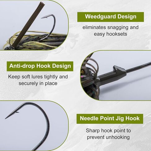 Tungsten Swim Jigs for Bass Fishing,3/8oz Bass Jigs with Weed Guard,Tungsten Jig Head Bass Fishing Jigs,Silicone Skirts Flipping Jigs, Weedless Swim Jig Fishing Lure for Trout, Pike, Walleye in Saudi Arabia
