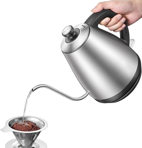 Electric Gooseneck Kettle with Coffee Dripper, Pour Over Coffee Kettle for Coffee & Tea, Hot Water Boiler with Thermometer, Stainless Steel, Auto Shut-off, 1000W/1L in Saudi Arabia