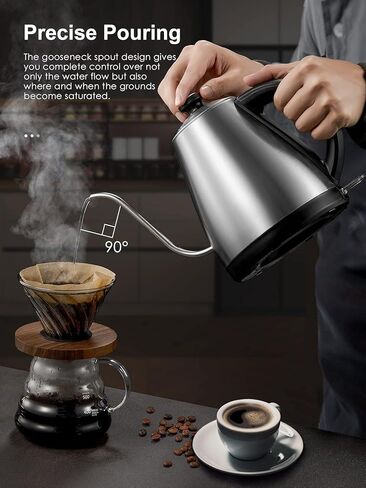 Electric Gooseneck Kettle with Coffee Dripper, Pour Over Coffee Kettle for Coffee & Tea, Hot Water Boiler with Thermometer, Stainless Steel, Auto Shut-off, 1000W/1L in Saudi Arabia