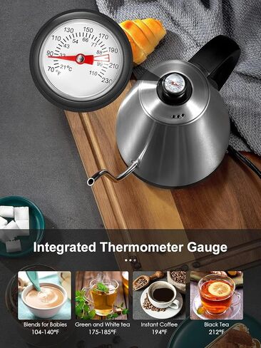 Electric Gooseneck Kettle with Coffee Dripper, Pour Over Coffee Kettle for Coffee & Tea, Hot Water Boiler with Thermometer, Stainless Steel, Auto Shut-off, 1000W/1L in Saudi Arabia