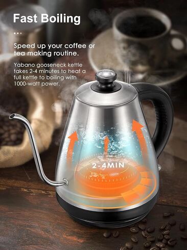 Electric Gooseneck Kettle with Coffee Dripper, Pour Over Coffee Kettle for Coffee & Tea, Hot Water Boiler with Thermometer, Stainless Steel, Auto Shut-off, 1000W/1L in Saudi Arabia