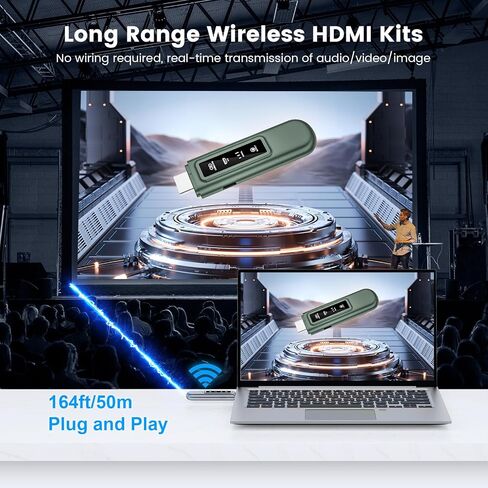 جهاز إرسال واستقبال لاسلكي HDMI، فك تشفير 4K 1080P@60 هرتز، جهاز إرسال بث فيديو لاسلكي عالي الدقة مع مؤشر الحالة لصندوق التلفزيون/الكاميرا/الكمبيوتر الشخصي/جهاز العرض، زمن الوصول المنخفض (165 قدمًا) in Saudi Arabia