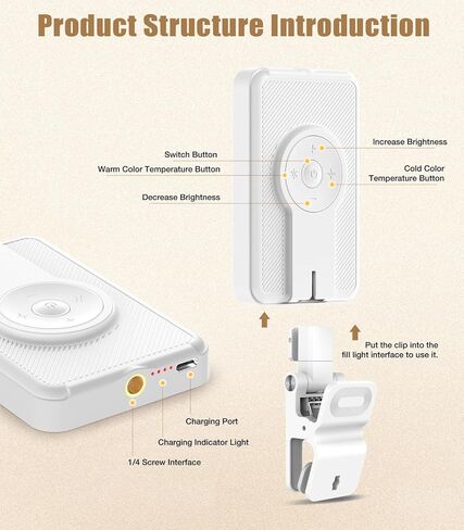مصباح سيلفي LED من MACTREM لهاتف iPhone/الكمبيوتر/الكاميرا، مشبك إضاءة للهاتف، 3 أوضاع إضاءة قابلة للتعديل لدرجة حرارة اللون لإضاءة الهاتف لصور السيلفي ومؤتمرات التكبير والفيديو والمكياج والبث المباشر in Kuwait