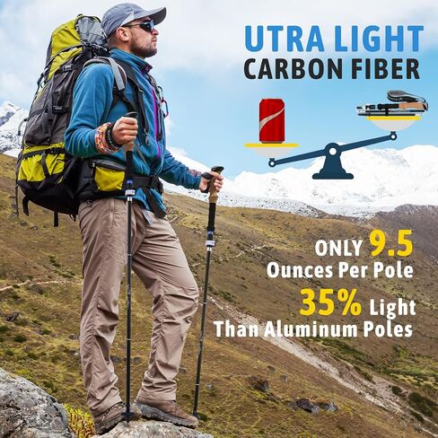 TOMSHOO 2pc Hiking Poles Trekking Poles Collapsible, Ultralight Folding Hiking Stick with Quick Lock System Walking Sticks for Women Men Balance with Extra-Long Foam Handle and Flip Lock in Saudi Arabia