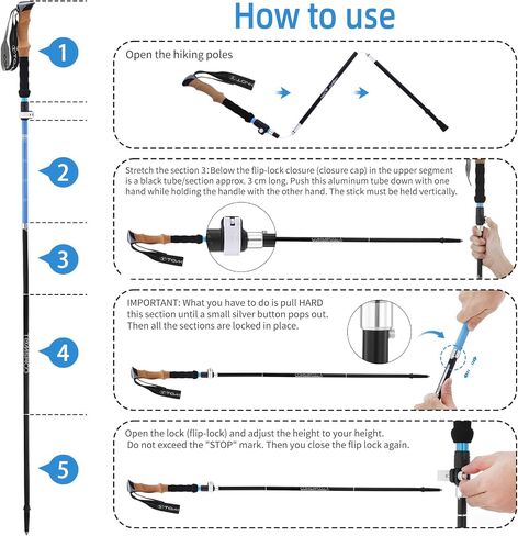 TOMSHOO 2pc Hiking Poles Trekking Poles Collapsible, Ultralight Folding Hiking Stick with Quick Lock System Walking Sticks for Women Men Balance with Extra-Long Foam Handle and Flip Lock in Saudi Arabia