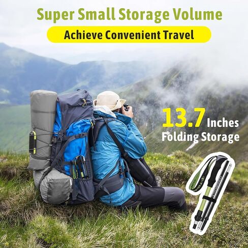 TOMSHOO 2pc Hiking Poles Trekking Poles Collapsible, Ultralight Folding Hiking Stick with Quick Lock System Walking Sticks for Women Men Balance with Extra-Long Foam Handle and Flip Lock in Saudi Arabia