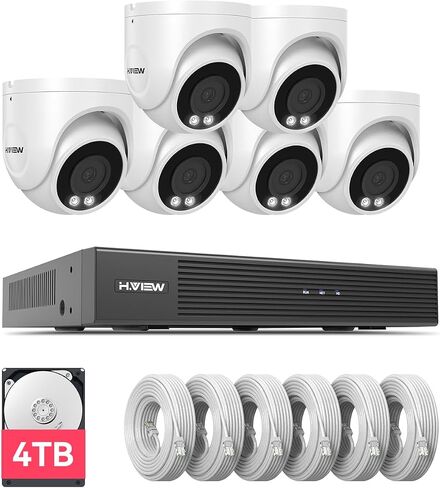 H.VIEW 4K Home Security Camera System Kits 8mp 6 Pcs IP Poe Dome CCTV Camera for House Security System Indoor Outdoor Weatherproof 8 Channel 4K NVR Record Video with Audio 4TB HDD in Kuwait