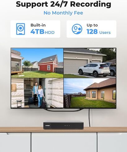 H.VIEW 4K Home Security Camera System Kits 8mp 6 Pcs IP Poe Dome CCTV Camera for House Security System Indoor Outdoor Weatherproof 8 Channel 4K NVR Record Video with Audio 4TB HDD in Kuwait