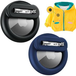 Apple Airtag Holder for Kids, 2 Pack Silicone Airtag Case with Safety Pins, GPS Tracker Case for Children, Elderly, Hidden Inside Clothes, Shoe, Backpack (Black+Blue)
