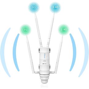 AC1200 Outdoor WiFi Extender Long Range, Weatherproof Outdoor Wireless Access Point with Dual Band 2.4G+5G,PoE Powered,Two Gigabit Ports,4×7dBi Antenna, Support AP/Router/Repeater/WISP Mode