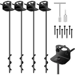 25" Ground Anchors Screw in, Mobile Home Anchors with T-Type Wrench and Adapter, Metal Earth Anchors High Wind Heavy Duty for Storage Sheds, Swing Sets, Carports(Set of 4)