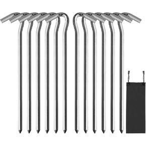 12 Pcs GuoluvSoo Premium Tent Stakes, Aluminum Tent Pegs with Hook, 7IN Hexagon Rod Camping Stakes Garden Stakes, Metal Tent Spikes for Canopies, Outdoor Decorations