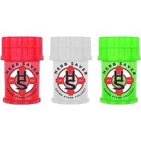 HerbSaver - 3 Pack Large Spice and Herb Grinders - Medical Grade Plastic Grinder with Razor Sharp Teeth, Pocket-Sized, Durable & Portable - Ideal for Grinding Herbs and Spices (Red, Clear, Green)