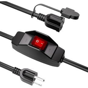 KASONIC 3 Prong Extension Cord with Switch, 1875W 15A Grounded Outlets with Safety Cover, 14/3 SJTW Cable On Off Waterproof Switch for Indoor Outdoor Use (1.5 FT)