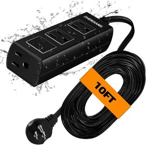 Outdoor Extension Cord Waterproof, Heavy Duty Extension Cord, Long Extension Cord, Outdoor Power Strip Waterproof Surge Protector, Water & Weather Resistant, Flame Retardant for Lawn & Garden 10FT
