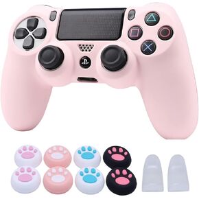 ROTOMOON Pink Silicone Controller Skins with 8 Thumb Grips for PS4, Sweat-Proof Anti-Slip Controller Cover Skin Protector Compatible with Playstation 4 Slim/Pro Controller…
