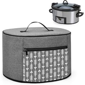 YARWO Slow Cooker Dust Cover Compatible for Crock Pot and Hamilton Beach 6-8 qt Slow Cooker, Dust Free Cover with Zipper Pocket and Wipe Clean Liner, Gray with Arrow