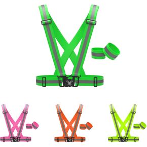 Reflective Vest with Hi Vis Bands, Fully Adjustable & Multi-Purpose Reflective Running Gear: Reflective Vest Straps for Running, Cycling, Motorcycle Safety, Dog Walking & Biking