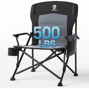 EVER ADVANCED Oversized Folding Camping Chair for Adults, Heavy Duty Lawn Chair with Side Pockets, Portable Collapsible Quad Chair for Outside, Support Up to 500lbs