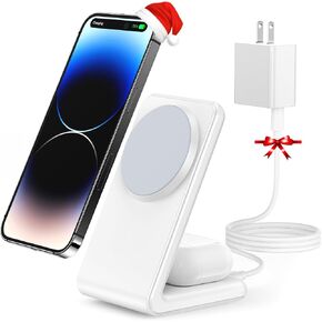 2-in-1 for Magsafe-Compatible Charger Stand with PD 20W USB-C Charger Block & Cable, Fast Charging Wireless Charger Designed for iPhone 17 Pro Max/16/15/14/13/12, AirPods 4/3/Pro 3/Pro 2/Pro, White in Saudi Arabia