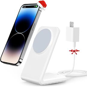 Meifigno 2-in-1 for Magsafe-Compatible Charger Stand with PD 20W USB-C Charger Block & Cable, Fast Charging Wireless Charger Designed for iPhone 16 Pro Max/ 15/14/13/12, AirPods 4/3/Pro 2/Pro, White