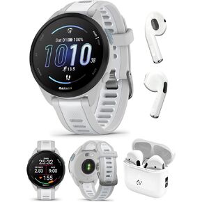 حزمة ساعة Garmin Forerunner 165 (رمادي ضبابي/حجر أبيض) تعمل بنظام تحديد المواقع العالمي (GPS) - شاشة لمس AMOLED، بطارية تدوم 11 يومًا، تدريب واسترداد مع سماعات أذن PlayBetter اللاسلكية للجري in Kuwait