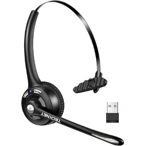 TECKNET Bluetooth Headset, Wireless Headset with Noise Canceling Microphone for Trucker, On-Ear Bluetooth Headset with Mute Mic for Work